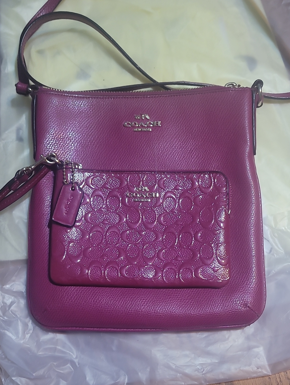 Coach Pebbled Leather Crossbody Bag in Plum Pink With Wrislet